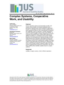 Vol. 10, Issue 3, May 2015 ppComplex Systems, Cooperative Work, and Usability Yushan Pan Ph.D. Candidate