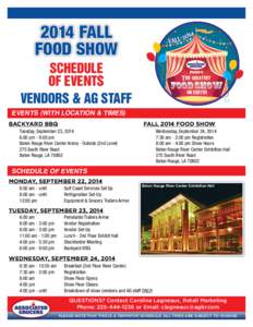 2014 FALL Food Show schedule of events VENDORS & AG STAFF EVENTS (with location & times)