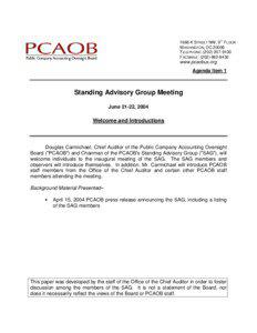 PCAOB - SAG Meeting Agenda, Welcome and Introductions (June[removed], 2004)