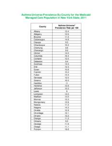 Asthma Universe Prevalence By County for the Medicaid Managed Care Population in New York State, 2011 County Albany Allegany