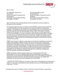 DREDF Letter to House Committee on Education re Brown for Committee