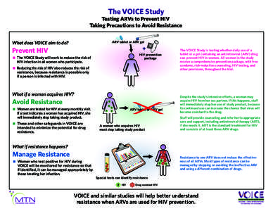 The VOICE Study  Testing ARVs to Prevent HIV Taking Precautions to Avoid Resistance ARV tablet or ARV gel