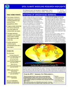 GFDL CLIMATE MODELING RESEARCH HIGHLIGHTS The National Oceanic and Atmospheric Administration (NOAA) Geophysical Fluid Dynamics Laboratory (GFDL) - Princeton, NJ TAKE HOME POINTS • The increase of surface air