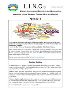 L.I.N.C.s  Each One Teach One Literacy Information Network in our Communities Newsletter of the Western Quebec Literacy Council