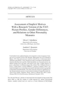 JOURNAL OF PERSONALITY ASSESSMENT, 77(1), 71–86 Copyright © 2001, Lawrence Erlbaum Associates, Inc. ARTICLES  Assessment of Implicit Motives