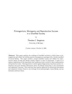 Primogeniture, Monogamy and Reproductive Success in a Strati ed Society by