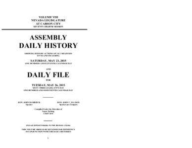 VOLUME VIII NEVADA LEGISLATURE AT CARSON CITY SEVENTY-EIGHTH SESSION  ASSEMBLY