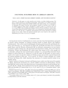 COUNTING SUM-FREE SETS IN ABELIAN GROUPS ´ NOGA ALON, JOZSEF BALOGH, ROBERT MORRIS, AND WOJCIECH SAMOTIJ Abstract. In this paper we study sum-free sets of order m in finite Abelian groups. We prove a general theorem on 