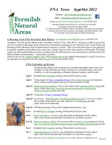 FNA News  Sept/Oct 2012 Website: www.fermilabnaturalareas.org Blog: fermilabnaturalareas.blogspot.com