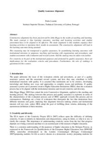 Quality Assurance Alignment  Pedro Lourtie Instituto Superior Técnico, Technical University of Lisbon, Portugal  Abstract: