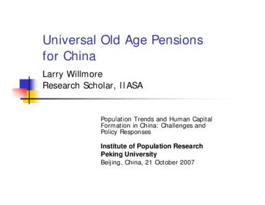 Universal Old Age Pensions for China