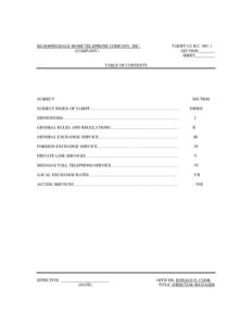 BLOOMINGDALE HOME TELEPHONE COMPANY, INC. (COMPANY) TARIFF I.U.R.C. NO. 1 SECTION________ SHEET__________