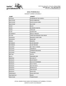 2016 PERENNIALS AVAILIBITY CHANGES SEASONALLY PLANT  VARIETY