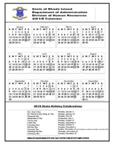 State of Rhode Island Department of Administration Division of Human Resources 2018 Calendar  January