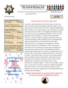 Sacramento County Sheriff’s Department  The Central Division Link A Crime Prevention Monthly Publication  Serving the Unincorporated areas of South Sacramento