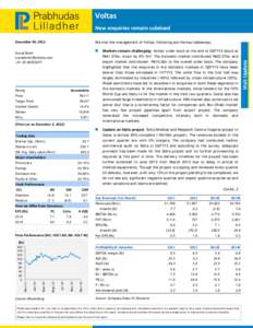 Voltas   New enquiries remain subdued December 04, 2012 Kunal Sheth [removed] +[removed]