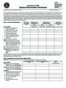 2007 Massachusetts Schedule R/NR Resident/Nonresident Worksheet Name(s) as shown on Massachusetts Form 1-NR/PY