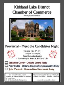 invites you to attend the  Tuesday June 3rd[removed]:00 pm – 9:00 pm Royal Canadian Legion 1 Summerhayes Avenue, Kirkland Lake