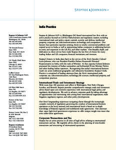 India Practice Steptoe & Johnson LLP 1330 Connecticut Avenue, NW Washington, DC[removed]Tel: [removed]Fax: [removed]