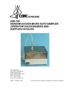 ASX-100 RANDOM ACCESS MICRO AUTO SAMPLER OPERATOR’S ACCESSORIES AND SUPPLIES CATALOG  SD Acquisition, Inc.
