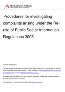 Procedures for investigating complaints arising under the Re-use of Public Sector Information Regulations 2005