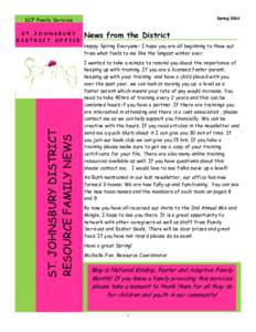 Spring[removed]DCF Family Services ST. JOHNSBURY DISTRICT RESOURCE FAMILY NEWS