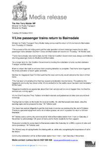 Media release The Hon Terry Mulder MP Minister for Public Transport