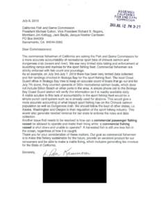 Letter concerning sportfish regualtions