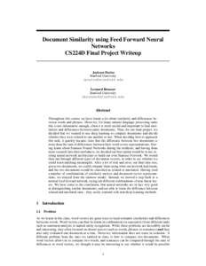 Document Similarity using Feed Forward Neural Networks CS224D Final Project Writeup Jackson Poulos Stanford University