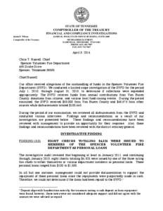 STATE OF TENNESSEE  COMPTROLLER OF THE TREASURY FINANCIAL AND COMPLIANCE INVESTIGATIONS Justin P. Wilson Comptroller of the Treasury