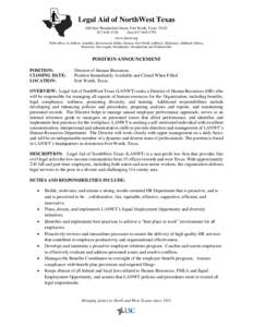 Legal Aid of NorthWest Texas 600 East Weatherford Street, Fort Worth, Texas[removed]4740 (fax[removed]www.lanwt.org With offices in Abilene, Amarillo, Brownwood, Dallas, Denton, Fort Worth, Lubbock, McKinney,