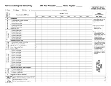 PA[removed]Mill Rate Areas - For General Property Taxes Only -- September 2001