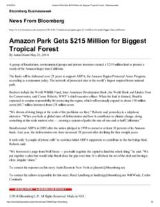 Amazon Park Gets $215 Million for Biggest Tropical Forest - Businessweek Bloomberg Businessweek