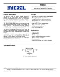 MIC5231 Micropower µCap LDO Regulator General Description  Features