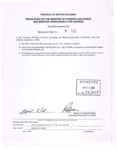 PROVINCEOF BRITISHCOLUMBIA REGULATION OF THE MINISTER OF FORESTS AND RANGE AND MINISTER RESPONSIBLE FOR HOUSING Local Government Act Ministerial Order No.