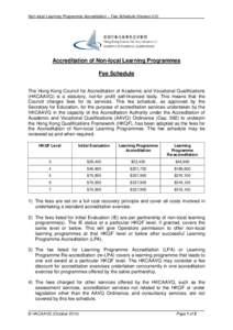 Fee Schedule for Accreditation Services under the Four-stage Quality Assurance model for the purpose of the Qualifications Framework