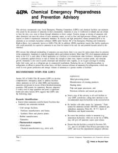 Chemical Emergency Preparedness and Prevention Advisory: Ammonia