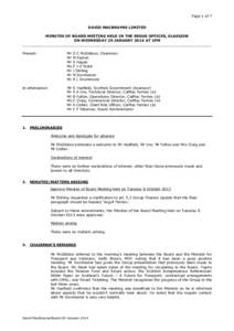 Page 1 of 7 DAVID MACBRAYNE LIMITED MINUTES OF BOARD MEETING HELD IN THE REGUS OFFICES, GLASGOW ON WEDNESDAY 29 JANUARY 2014 AT 1PM ____________________________________________________________________________________ Pre