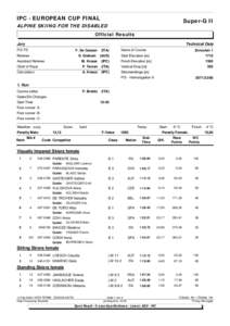 IPC - EUROPEAN CUP FINAL  Super-G II ALPINE SKIING FOR THE DISABLED Official Results