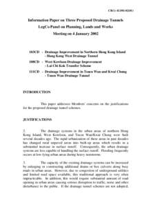CB[removed])  Information Paper on Three Proposed Drainage Tunnels LegCo Panel on Planning, Lands and Works Meeting on 4 January 2002