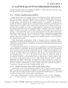 17. Lattice QCD[removed]LATTICE QUANTUM CHROMODYNAMICS Updated September 2013 by S. Hashimoto (KEK), J. Laiho (Syracuse University), and S.R. Sharpe (University of Washington).