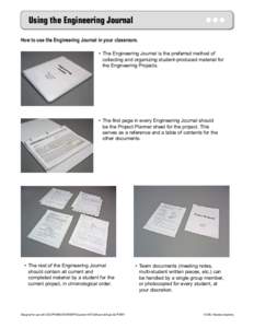 Using the Engineering Journal  Engineering Process Project Management