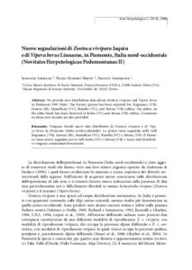 Acta HerpetologicaNuove segnalazioni di «Zootoca vivipara» Jaquin e di «Vipera berus» Linnaeus, in Piemonte, Italia nord-occidentale (Novitates Herpetologicae Pedemontanae II)