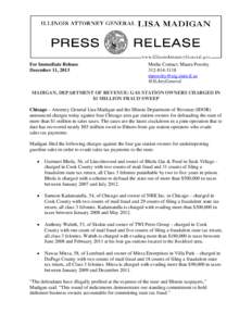 For Immediate Release December 11, 2013 Media Contact: Maura Possley[removed]removed]