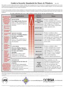 Guide to Security Standards for Doors & Windows  May 2002 This leaflet is an aid to help you determine whether a product has the appropriate level of security for its application and risk factor. It is a clear comparison