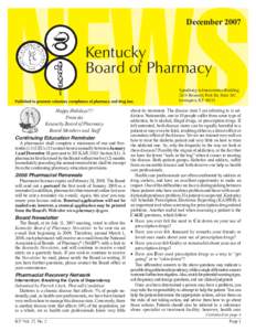 December[removed]Kentucky Board of Pharmacy Spindletop Administration Building 2624 Research Park Dr, Suite 302