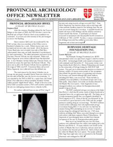 PROVINCIAL ARCHAEOLOGY OFFICE NEWSLETTER Volume 2, Issue 1 ARCHAEOLOGY IN NEWFOUNDLAND AND LABRADOR 2003