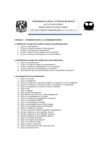 UNIVERSIDAD NACIONAL AUTÓNOMA DE MÉXICO FACULTAD DE QUÍMICA DEPARTAMENTO DE FISICOQUÍMICA GUÍA DE ESTUDIO DE TERMODINÁMICA E.T. (CLAVEUNIDAD 1. INTRODUCCIÓN A LA TERMODINÁMICA