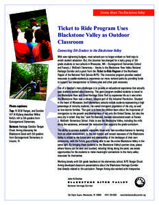 Stories About The Blackstone Valley  Ticket to Ride Program Uses Blackstone Valley as Outdoor Classroom Connecting 5th Graders to the Blackstone Valley