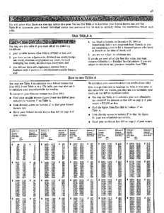 Iou will notice that there are two tax tables this year. You use Tas Table A to determine your fetleral income tax and Tax Table l3 to determine your federal individual surtax and provincial tax. Ile sure to carcfully fo